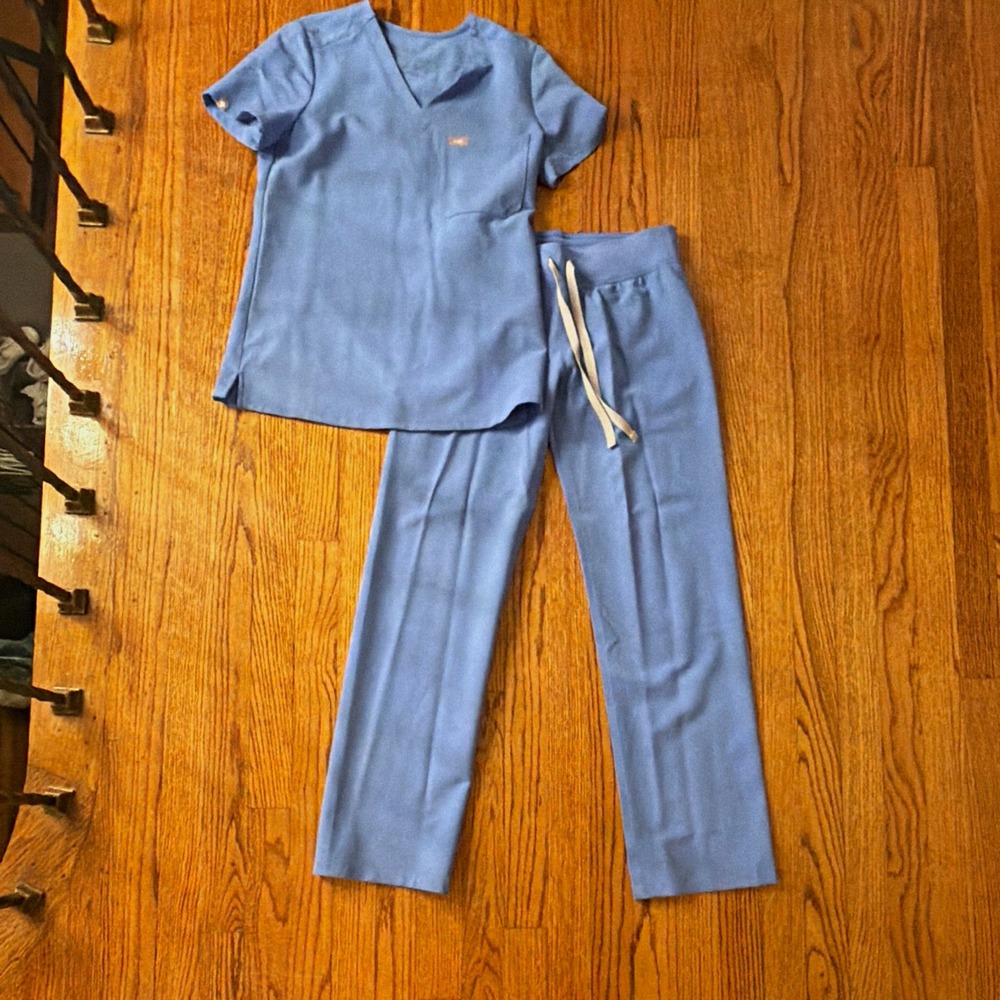FIGS Women's Blue Solid Scrub Set Top & Pants Size XXS Polyester